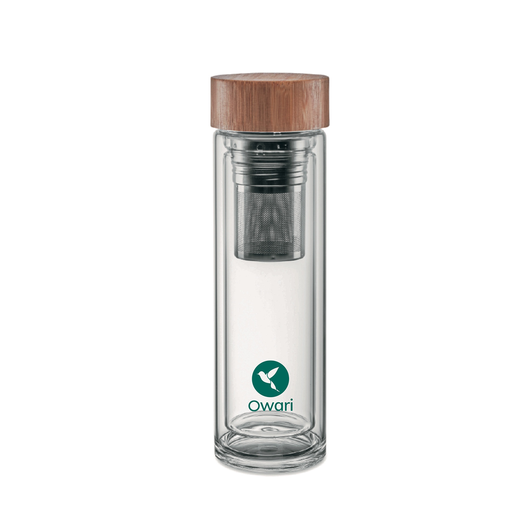 DIFFUSION 531418 Bouteille infuseur de thé en verre et bambou naturel -  Ø6,6 x H.22